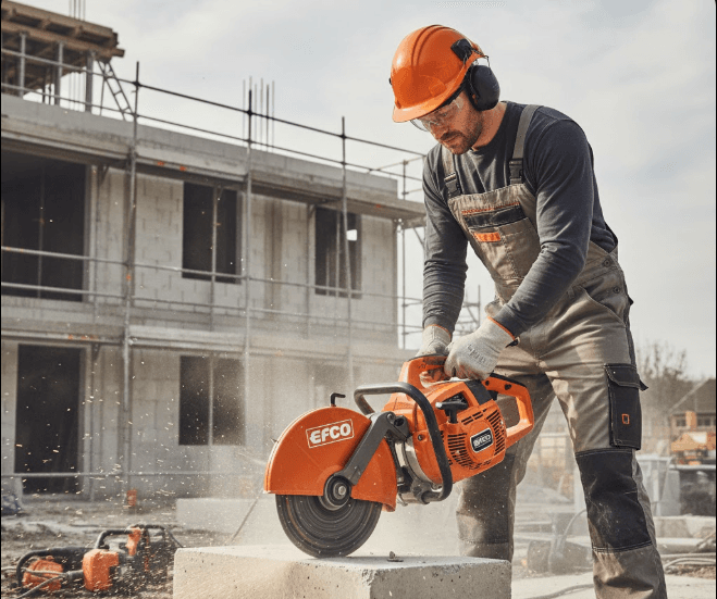 EFCO 980-TTA Cut-Off Saw in use with replacement part