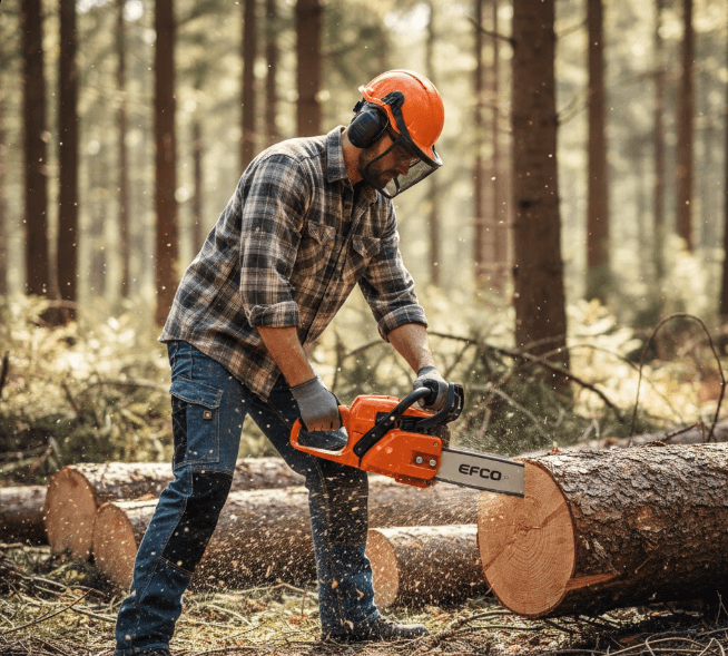 EFCO 152 chainsaw with replacement cover installed for protection and durability